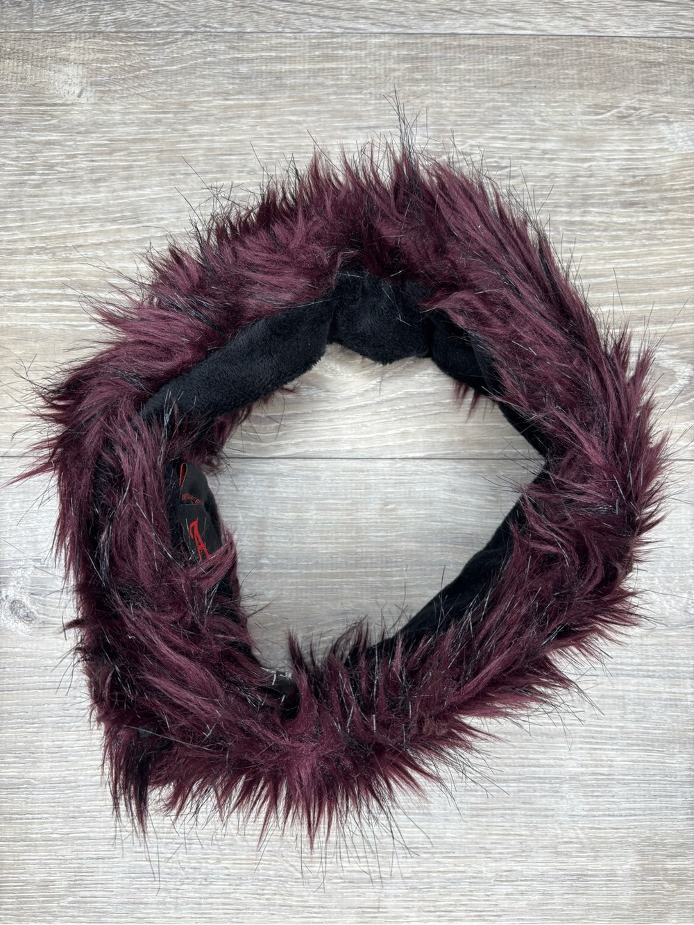Adrienne Landau Faux Fur Headband in Burgundy and Black